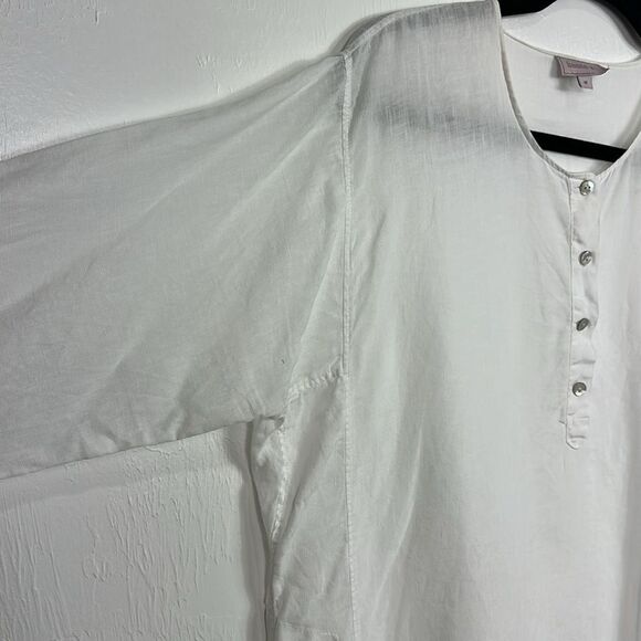 Hanna G White Linen Long Sleeve Button Front Blouse Top Size M - Picture 2 of 9